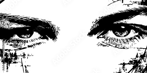 Intense gaze of female eyes and brows in close crop