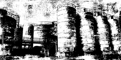 Large cylindrical storage tanks standing in industrial facility
