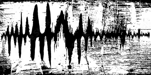 Black waveform pattern printed on distressed wooden panel