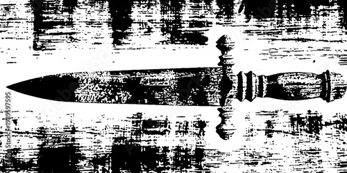 Antique dagger placed horizontally on distressed textured surface