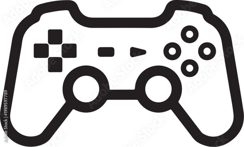 Gaming controller icon, video game remote symbol, console gamepad sign, black and white vector graphic