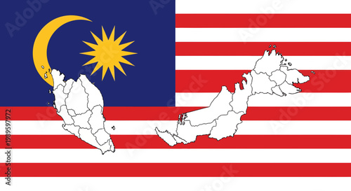 Map of Malaysia with Administrative States on National Flag