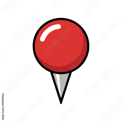 A vibrant red map pin with a glossy highlight, commonly used to mark locations on a map or board.