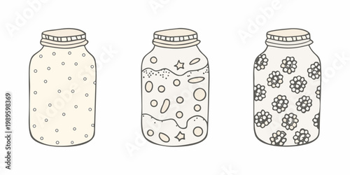 Three sketched mason jars with varying decorative patterns shown in a row