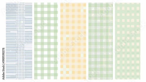 A collection of vertically oriented patterned fabric swatches