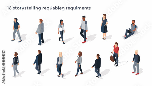Isometric illustration depicting a diverse group of people in various poses