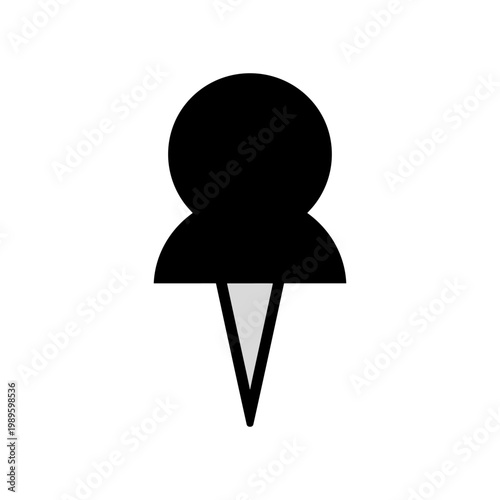 A solid black silhouette of a map pin, indicating a specific location or important geographical point.