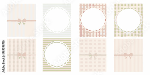 Six decorative pastel frames with ribbons and patterned backgrounds