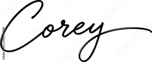 A black cursive signature of the name Corey on a white background