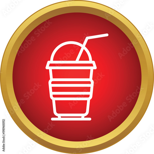 Outlined slushie drink in a takeaway cup with a straw standing on red background