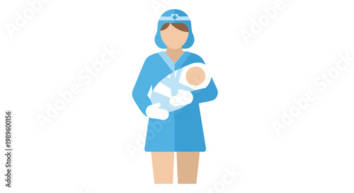 Healthcare professional lovingly cradling a newborn baby, symbolizing care, nurturing, and the beginning of life, perfect for medical and family-related themes