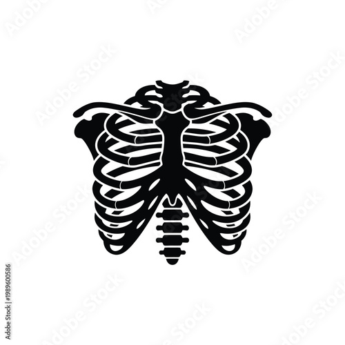 Human ribcage, skeleton illustration, black vector icon, anatomy design element