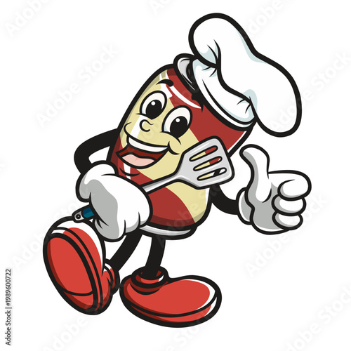 Cola is standing with bring spatula 