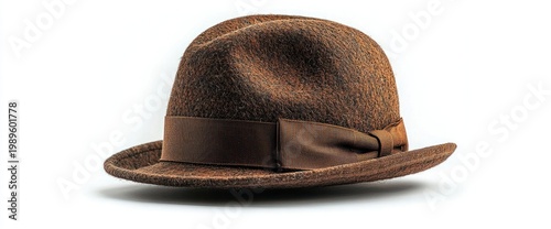Brown felt fedora hat, studio shot, white background, fashion accessory