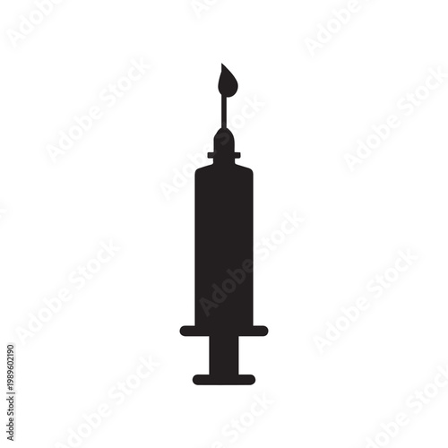 Minimalist black vector icon of a medical syringe with a drop for healthcare and vaccination