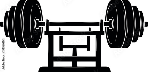 Black silhouette of a barbell with weight plates on a rack weightlifting strength training gym equipment