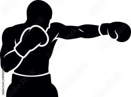 Black silhouette of a boxer throwing a punch with white outline detail boxing