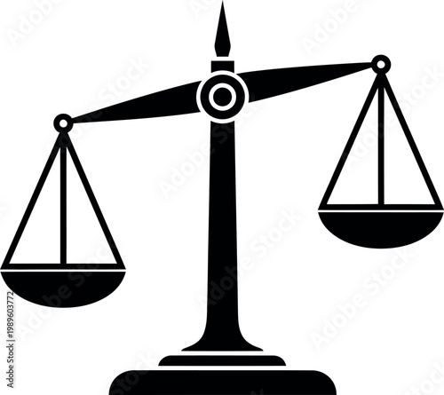 Black silhouette of a justice scale with one pan lower than the other balance scale weighing scale