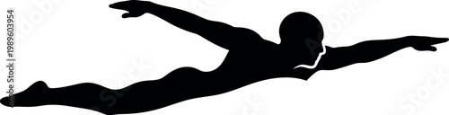 Black silhouette of a person diving or swimming with arms outstretched