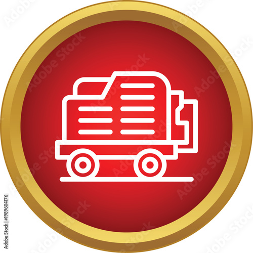 Combine harvester equipment showing agricultural process line art on a red circular background