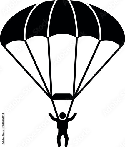 Black silhouette of a person skydiving with an open parachute skydiver