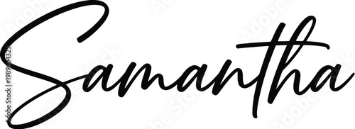 A elegant black cursive signature of the name Samantha on a white background