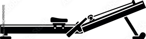 Black silhouette of a rowing machine on a white background ergometer indoor rower exercise equipment
