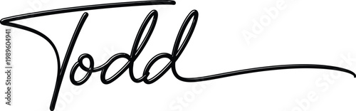 A signature with the name Todd written in black cursive script on a white background