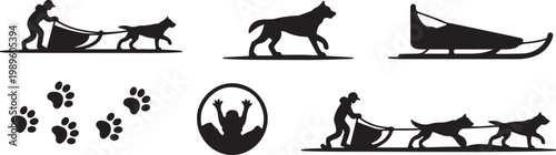 Arctic tundra dog shedding icon set, flat black vector icons