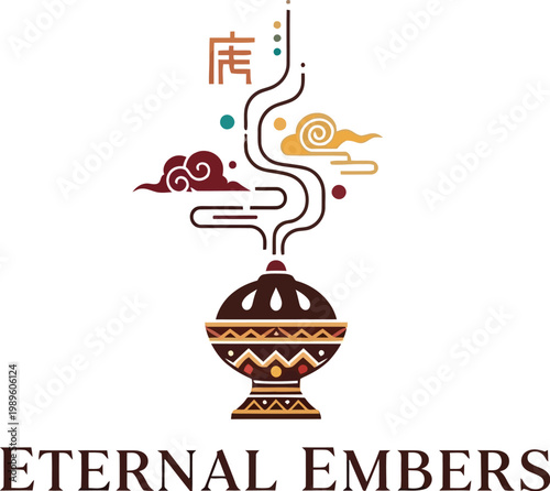A logo for Eternal Embers featuring an ornate incense burner with smoke and symbols