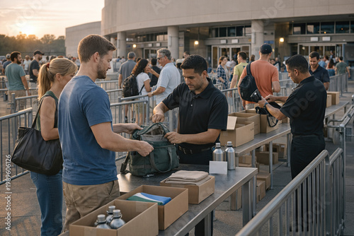 Security Screening Line Outside Large Event Venue