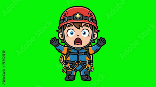 Cartoon Miner with Helmet and Backpack in Shocked Expression.