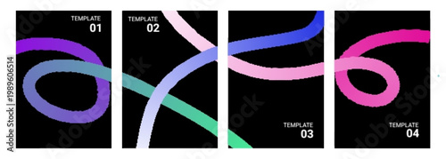 Abstract Gradient Ribbons on Black Background, Set of Four Creative Templates