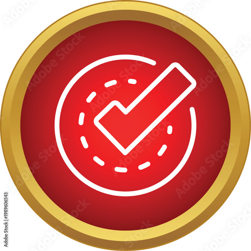 Round red button featuring a white check mark icon indicating approval or success