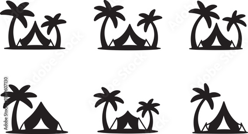 Desert oases icon set, palm tree and tents vector icon