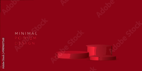Red minimalist podium design with cylindrical and rectangular platforms