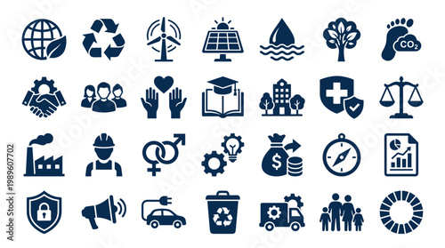 Schilderij op canvas Sustainable development icons representing environmental protection social respo