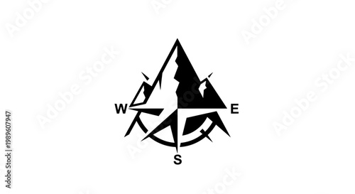 Compass Rose Mountain Peak Navigation Symbol.