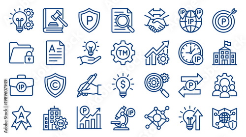 Intellectual Property Protection and Innovation Icons Set Representing Patents Trademarks Copyright and Business Growth