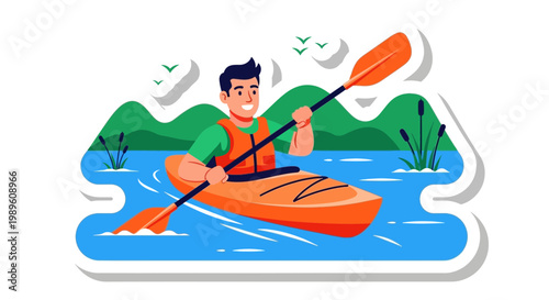 Man kayaking on water with paddle in bright sunlight representing outdoor adventure lifestyle activity