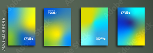 Set of abstract vibrant yellow blue blurred soft gradient posters design. Vector illustration