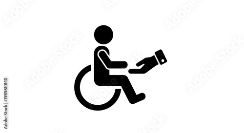 Person in wheelchair receiving handout in wheelchair accessibility aid
