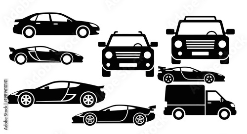 Collection of Cars and Trucks Silhouettes for Vehicle Transport Theme