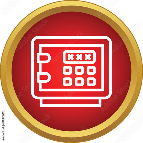 Safe box with digital keypad storing valuables on a red circle background