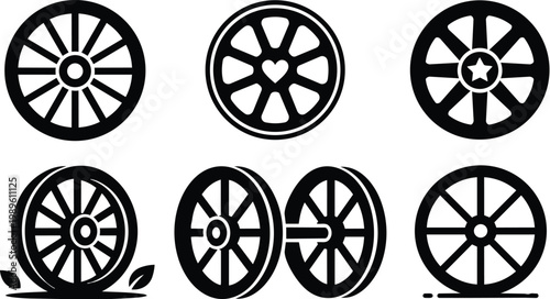 Wheel icons with varied spokes and rims collection