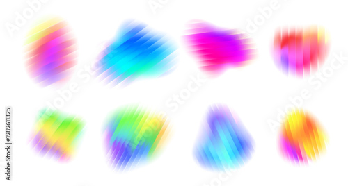 Fractal glass liquid shapes. Abstract gradient composition with soft blurred surface and smooth fluid transitions. Digital structure forms set. Vector recursive glossy textures and light diffusion