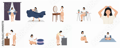 Flat Graphic Lifestyle of Woman Doing Daily Morning Routine Activity
