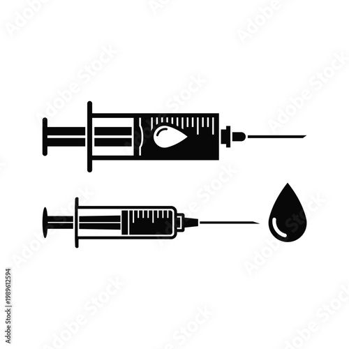 Syringe silhouette set, injection and vaccination concept isolated on white background