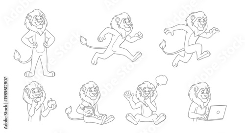 Collection of Cartoon Lion Poses and Actions.