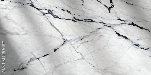 Detailed abstract background of white and gray marble stone with black veins and natural subtle lighting for use as a surface texture